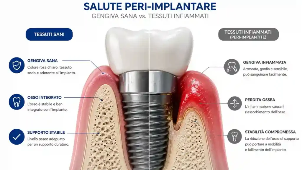 Confronto tra tessuto perimplantare sano e tessuto infiammato nella perimplantite